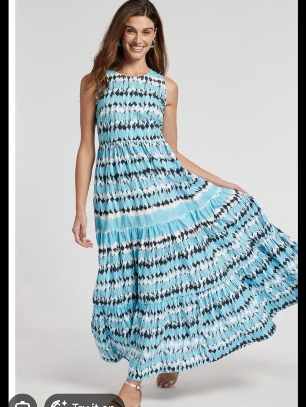Blue Patterned Sleeveless Maxi Dress